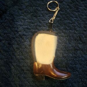 Cowhide Western Boot Keychain in Brown and Cream From Equador